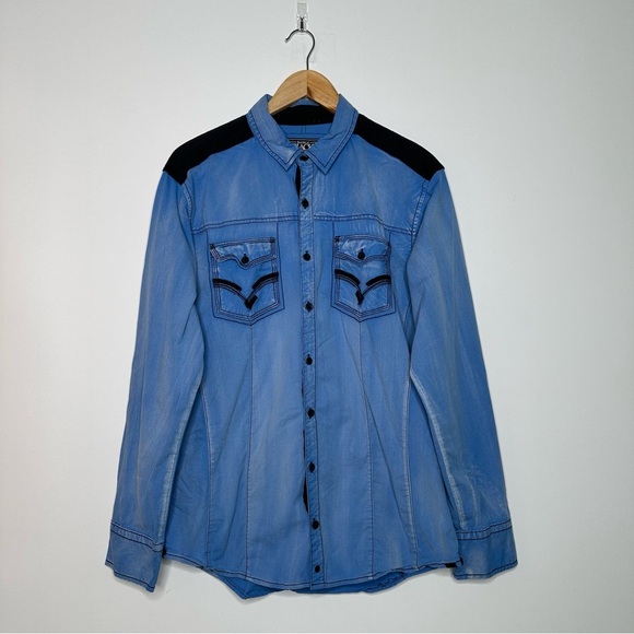 Buckle Black Vintage Blue Memphis Standard Stretch Shirt Size Large - Picture 3 of 10